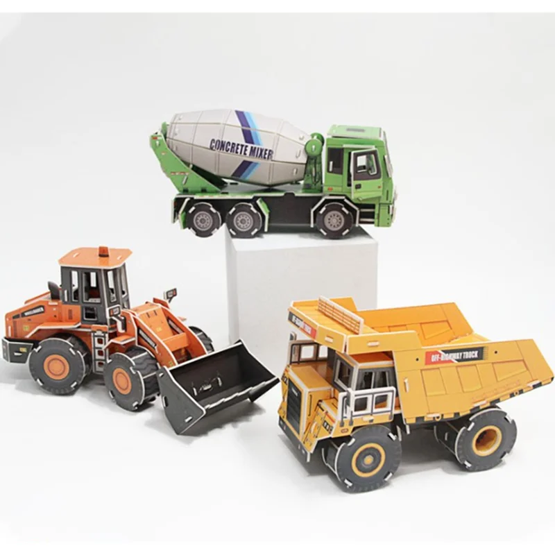 3D Paper Jigsaw Puzzle Cartoon Engineering Truck for Kids