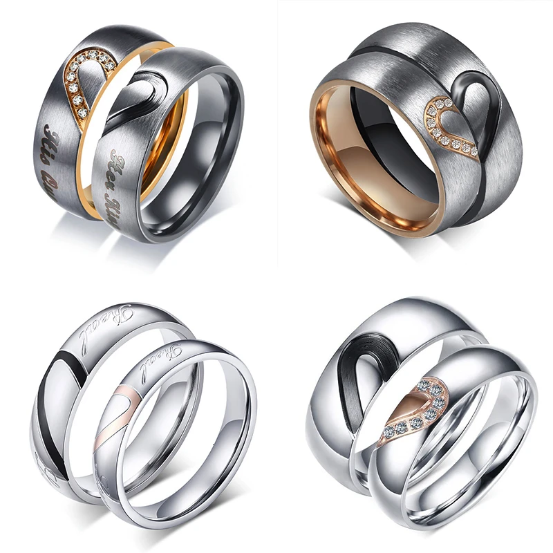 Vnox Her King His Queen Couple Wedding Band Ring Stainless Steel CZ Stone Anniversary Promise Ring for Women Men wedding rings finger rings womens ring jewelry rings ring jewelry couple rings cubic zircon ring
