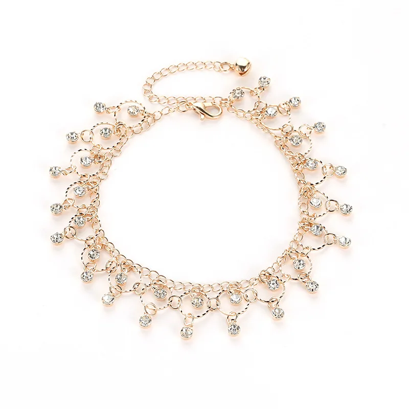 Beach Anklet Rhinestone Tassel Foot Leg Bracelet Women's Fashion Jewelry Vintage Yoga Ankle Bracelet Chain Barefoot Sandals silver anklet bracelet ankle chains cubic zirconia anklet beads anklet toe foot bracelet fashion accessories