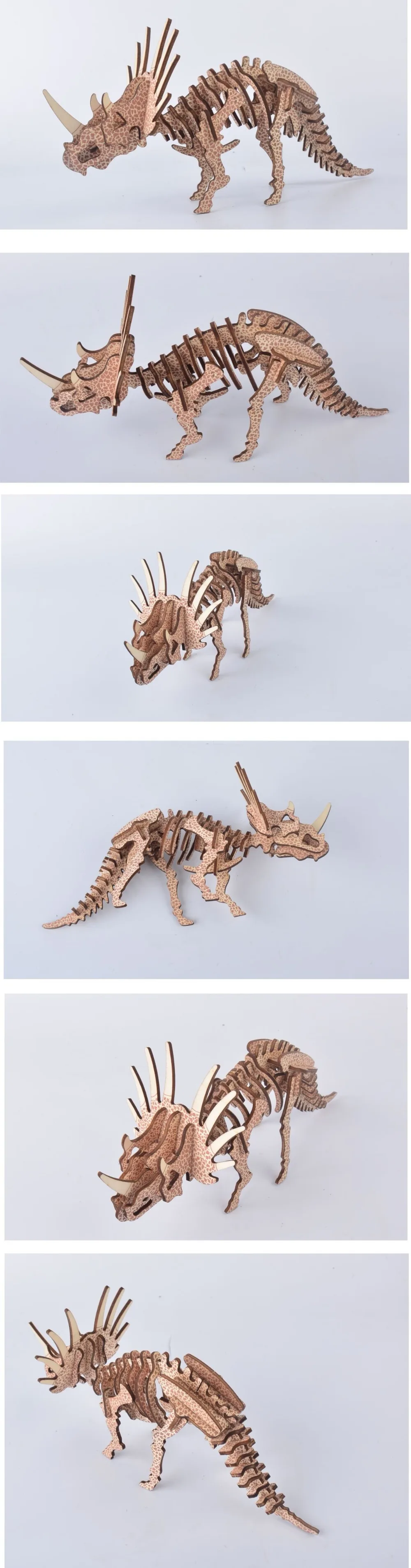 Трицератопс DIY 3D деревянная головоломка по дереву сборочный Набор для резки деревянных игрушек для Рождественский подарок 3183