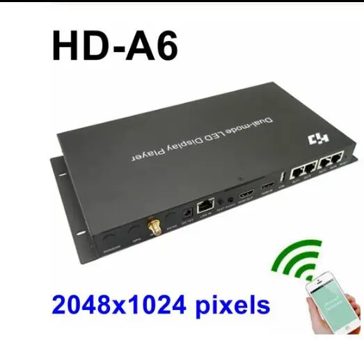 HD-A6 двухрежимный USB+ wifi полноцветный асинхронный Светодиодный экран плеер 2048x1024 пикселей синхронизация seinding карта wifi видео светодиодный контроллер