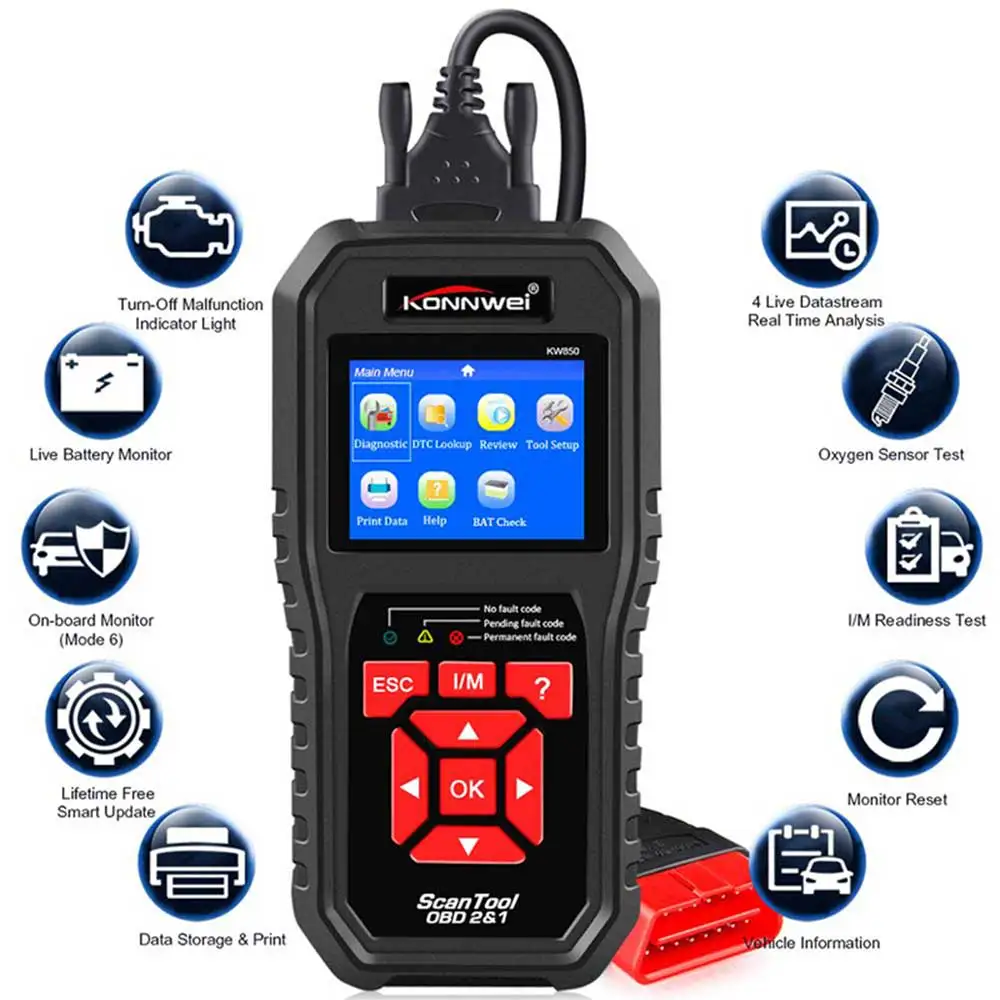 KONNWEI KW850 OBD2 автоматический диагностический сканер OBD Автомобильный диагностический инструмент ODB2 проверочный двигатель автомобильный код считыватель черный