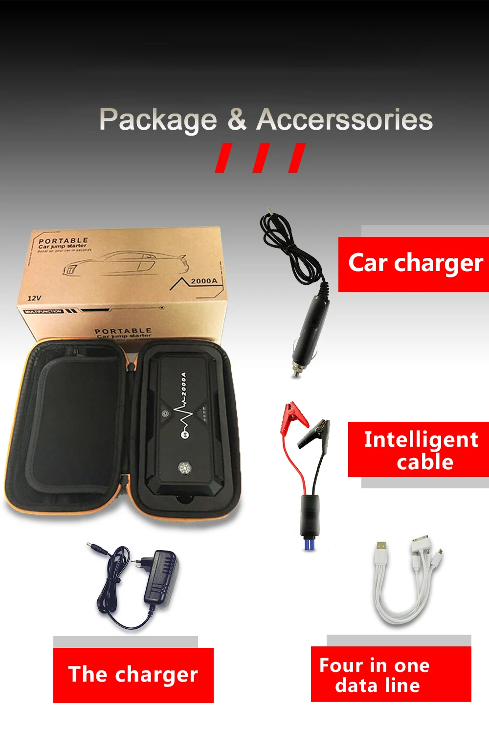 20000mah 2000A 12v надежный высокомощный автомобильный перемычка стартер Bettery Jumper Strobe SOS
