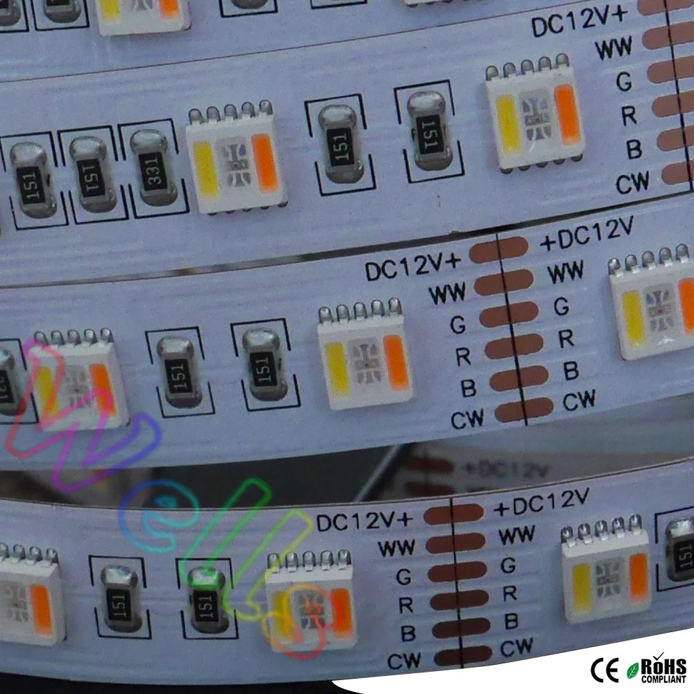 5M DC12V/24V RGBWW 5 цветов в 1 светодиодный чип ленты белый PCB SMD 5050 гибкий светильник RGB +