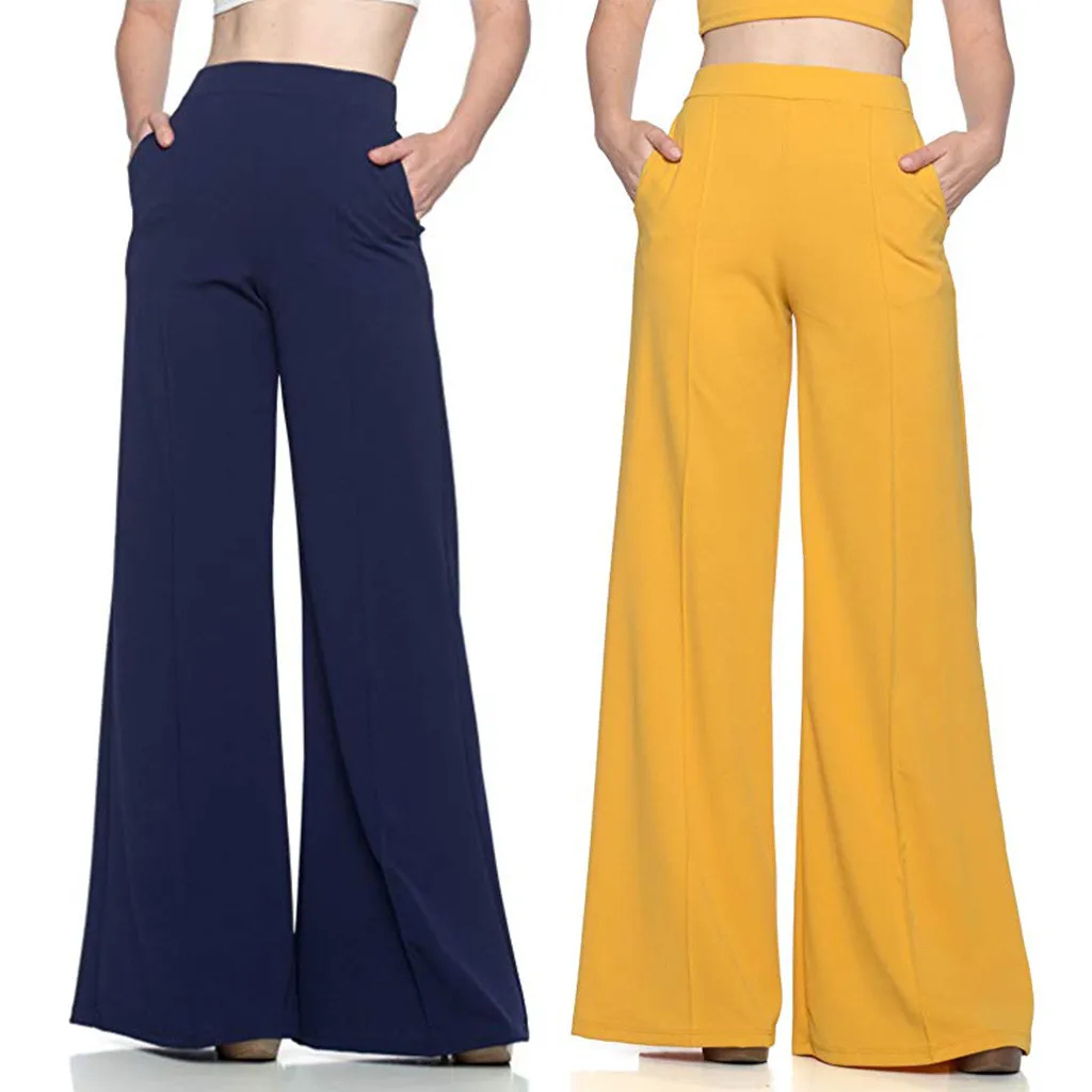 

New Fashion Women's High Waist Fashion Solid Loose Wide Long Trousers Flowing Palazzo Pants Women'S Pants New Bottoms 2019 ladie