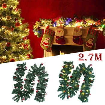 

2.7M Christmas LED Rattan Garland Wreath Pine Tree Ornament Christmas Garland Artificial Xmas Tree Rattan Banner Decoration