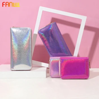 

FANLiLi Wallet Women Handbag Holographic Leather Wallets Laser Organizer Ladies Long purses Female Girl Purse Card Id Holders