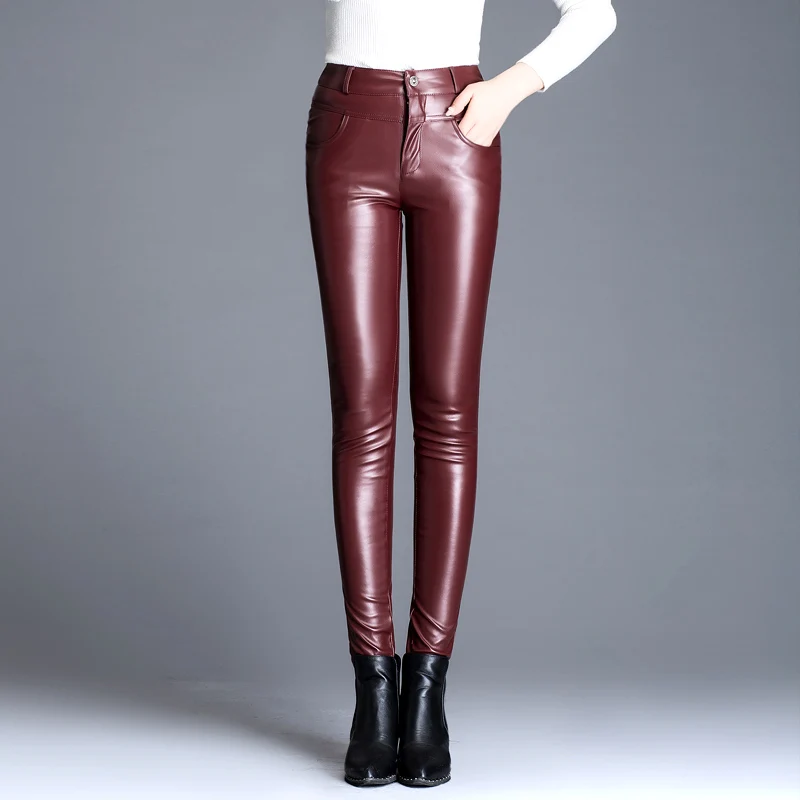 Спортивные брюки специальное предложение из натуральной кожи с эластичной резинкой на талии Осенние новые женские кожаные брюки узкие женские брюки из овечьей кожи