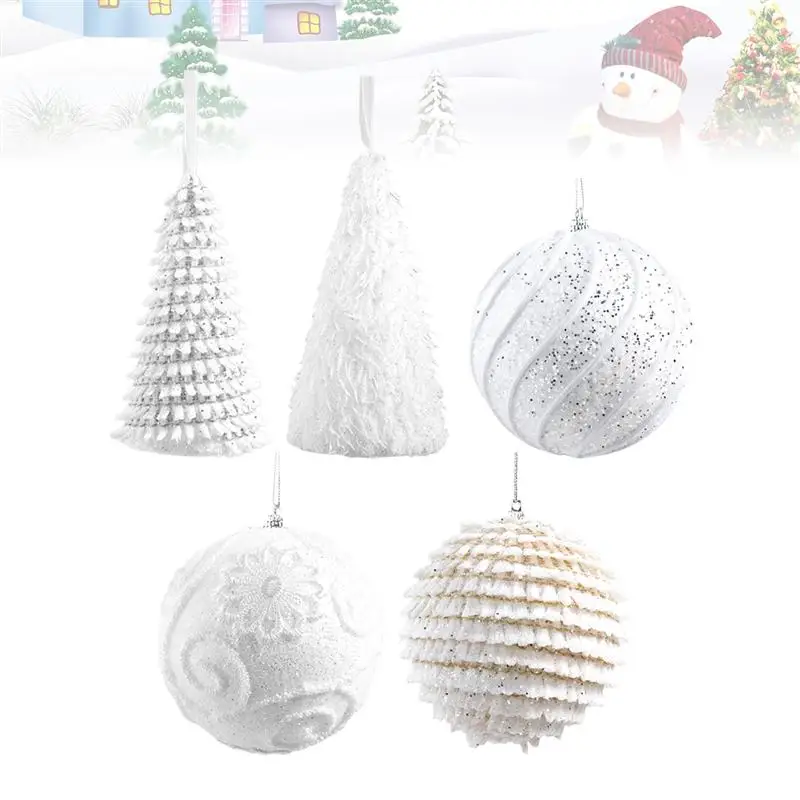 5pcs Foam Balls Hanging Ball Christmas Creative Ornament Craft Balls Pendant Decoration For Holiday Christmas Tree
