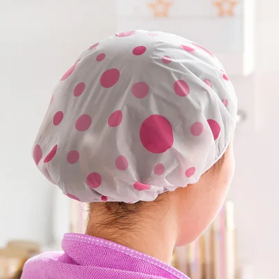 

1PC Color Random Dot Waterproof Shower Cap Thicken Elastic Bath Hat Bathing Cap for Women Hair Salon Bathroom Products