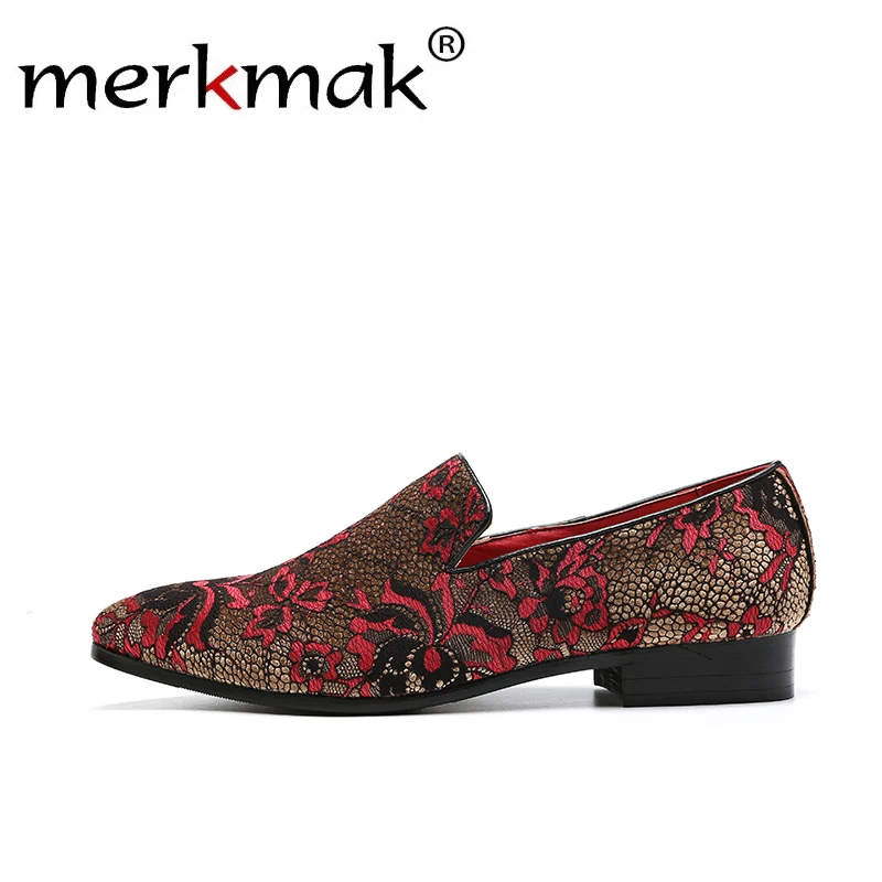 

Merkmak Autumn Men Loafers Slip On Classic Embroidery Pattern Footwear Big Size 37-48 Comfortable Casual Dress Men's Flats Shoes