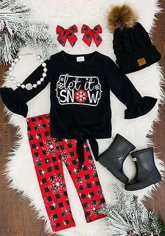 

Children's Clothing Baby Girl Clothes Christmas Long Sleeve Blouse Tops Hats Headbands And Plaid Pants Outfits Winter Autumn