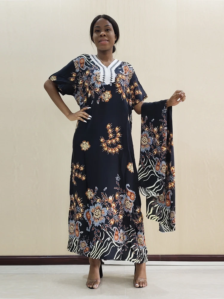 Платье с Scaf Dashiki Модные хлопок элегантные большие африканские традиционные платья с принтом для леди