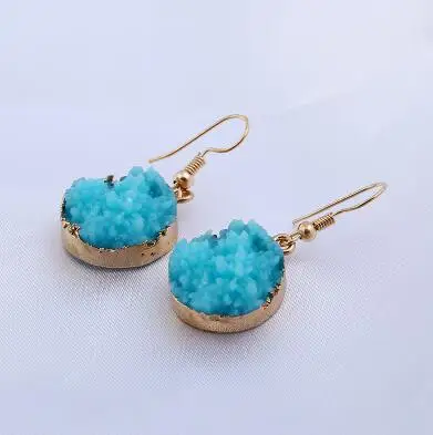 Unique Sparkly Colorful Drusy Round Circle Dangle Earings Pink Quartz Color Resin Stone Druzy Earrings For Women Jewelry