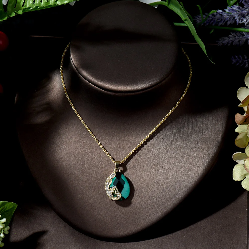 HIBRIDE Trendy Green/Red Jewelry Cubic Zirconia Bridal Earrings and Necklace Sets African Wedding Beads Jewelry bijoux N-1348 - Image 4