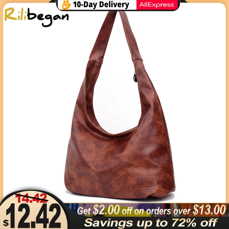 New Fashion Leather PU Women Hobo Bag Retro Patchwork Shoulder Bag