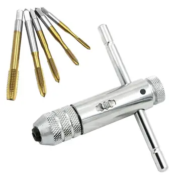 

T-handle Reversible Ratchet Tap Wrench Durable Titanium Coating High Speed Steel Tapping Threading Tools M3 M4 M5 M6 M8