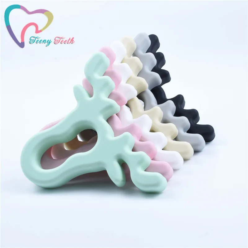 

10 PCS Elk Christmas Moose Head Pendants Silicone Deer Head Food Grade Teether DIY Nursing Necklace Teething Accessories Teether