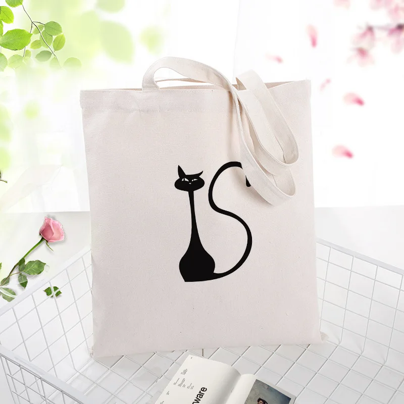 Кошка Холст сумка на заказ Печать Логотип Сумка текст DIY ежедневное использование Экологичные многоразовые хозяйственные сумки переработка