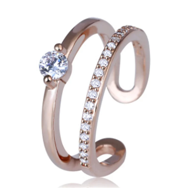 Модное позолоченное Платиновое кольцо 3а с цирконием посеребренное Двухслойное