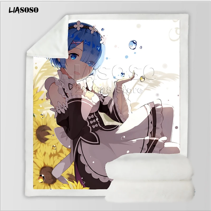 Диван, постельные принадлежности, аниме, Re: zero, сестры-близнецы, горничные рам и рем, Узорчатое, для взрослых, детей, набивное шерстяное одеяло, одеяло для путешествий, одеяло для автомобиля