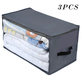 

1/2/3pcs Foldable Clothes Quilt Blanket Zip Storage Bag Organizer Box Household Save Space Large Capacity Storage Storing Bags