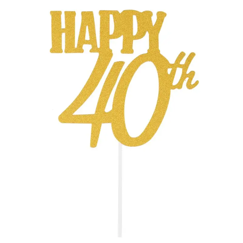

New 1pc Gold Happy 40th Topper Glitter Silhouette Wedding Cake Topper Wedding/Birthday/Party Cake Topper Cake Decoration