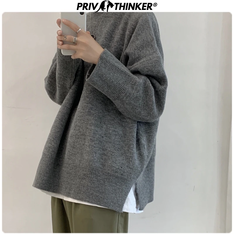 

Privathinker 2019 Autumn Winter Korean Sweater Men Pullover Tops Casual Male Knitted Solid Streetwear Mens Thicken Warm Sweater