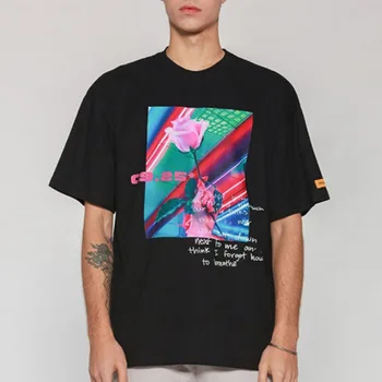 

Camiseta Homens Flor Rosa Impresso T Camisas de Manga Curta T Camisa dos homens Moda de Rua T-shirt de Hip Hop streetwear