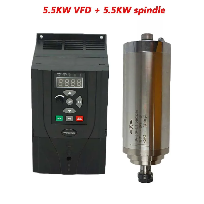 5.5KW water cooled CNC Spindle Motor + VFD Frequency inverter for Engraving Router Wood working carving machine 220v 380v | Инструменты