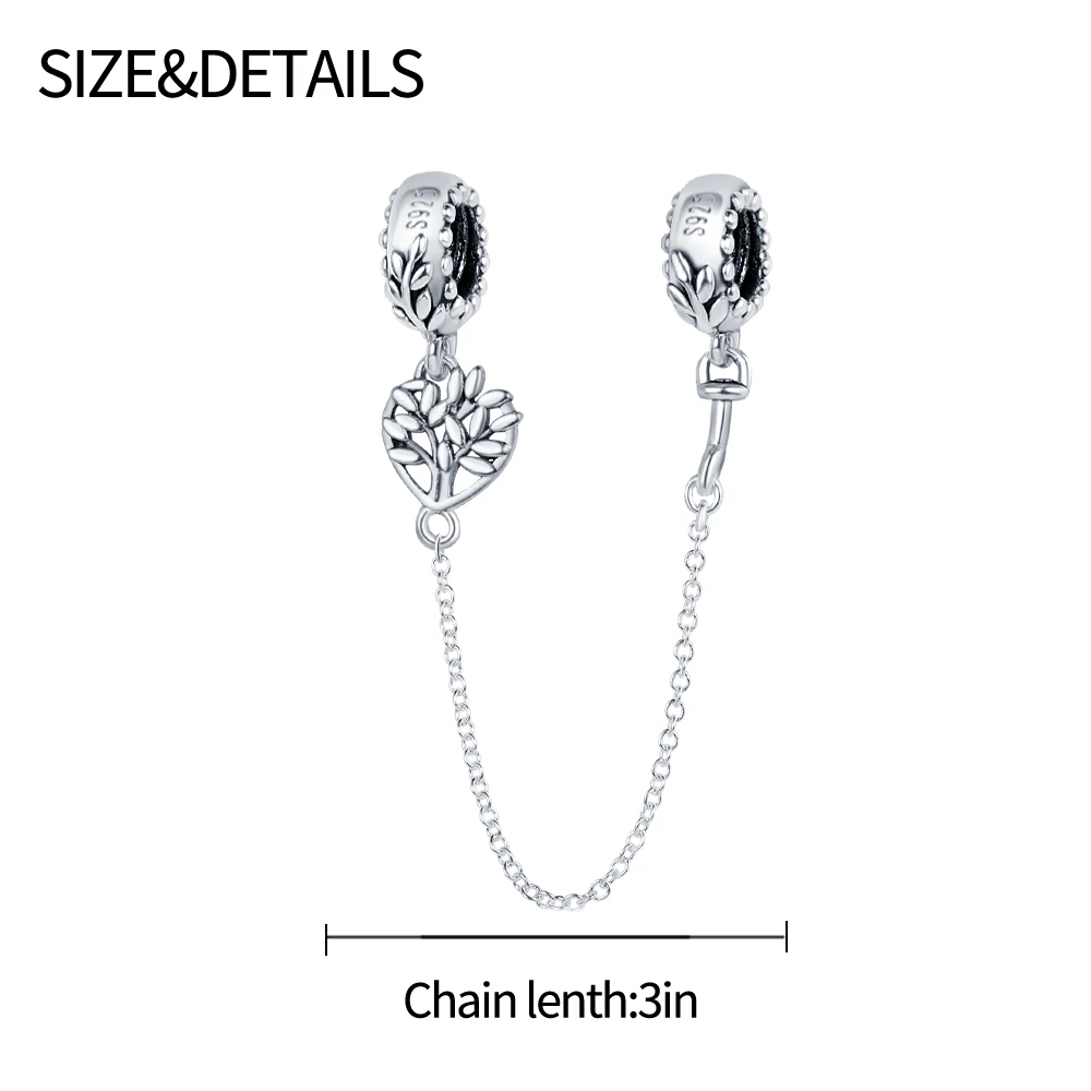 Tree Heart Safety Chain Charm Fit 
