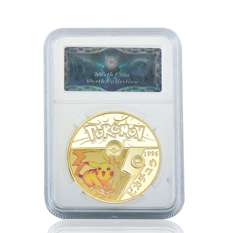 coin2 with case WR Пикачу позолоченные Коллекционные монеты с держателем японские монеты оригинальные аниме монеты подарок на год дропшиппинг - Цвет: coin2 with case