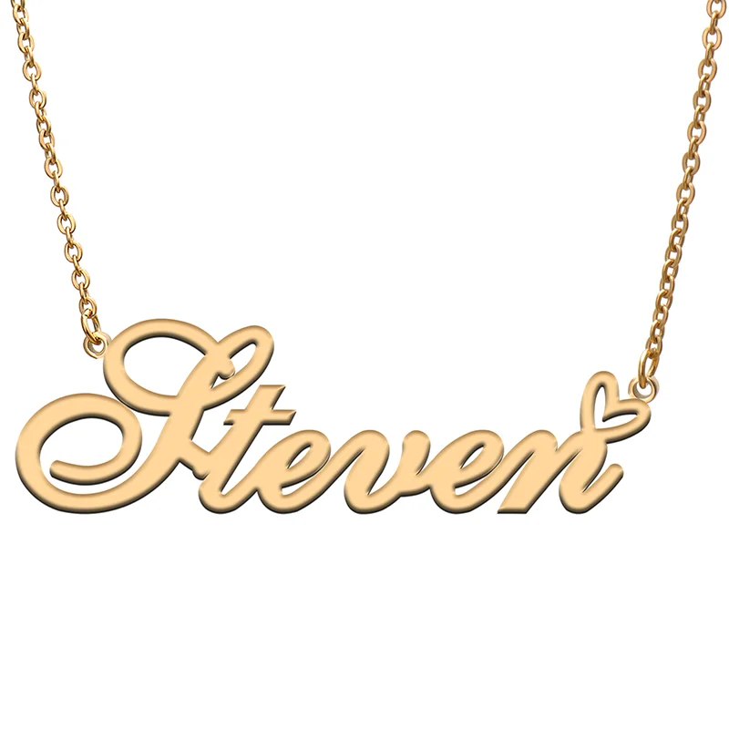 

Steven Name Tag Necklace Personalized Pendant Jewelry Gifts for Mom Daughter Girl Friend Birthday Christmas Party Present