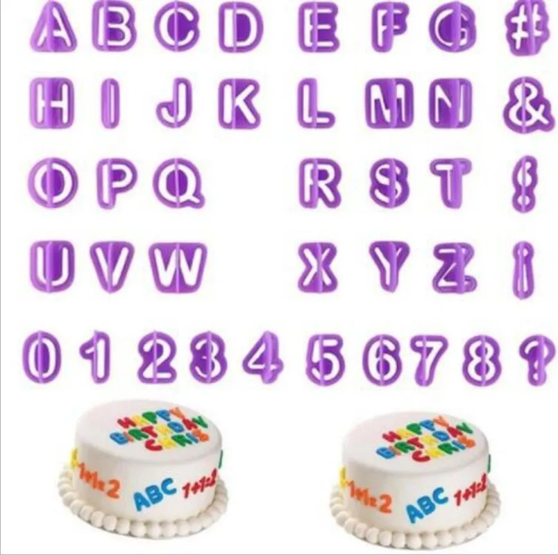 40PCs Plastic Alphabet Letter Number Fondant Cake Biscuit Baking Mould Cookie Cutters and Stamps Cake DIY Alphabet Mold Tools