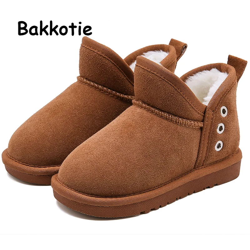 Bakkotie/Новинка года; зимние розовые ботинки для девочек; Детские ботильоны из натуральной кожи с мягким мехом; модные черные теплые короткие ботинки для маленьких мальчиков