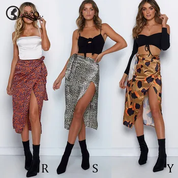 

Vintage Leopard Print Long Skirts Women High Waist Midi Skirt Bow Tie 2020 Summer Sexy Split Wrap Skirt Ladies Beach Skirts