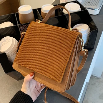 

Winter Vintage Corduroy Tote Bag For Women 2020 Trend Fashion Small Crossbody Bag Branded Designer Velvet Handbags Purse