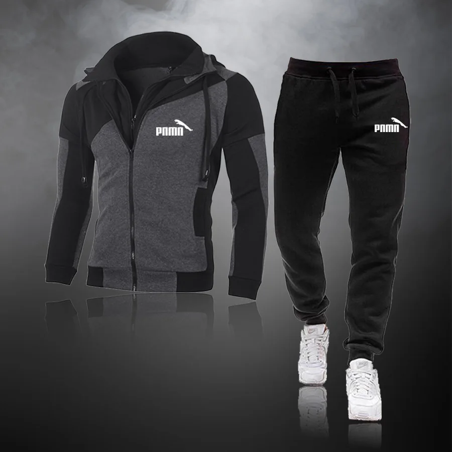 

Men Sets Hooded Hoodies+Pants Outfit Male Tracksuit Suits Sportswear Zipper Coats Autumn Winter Men Clothing