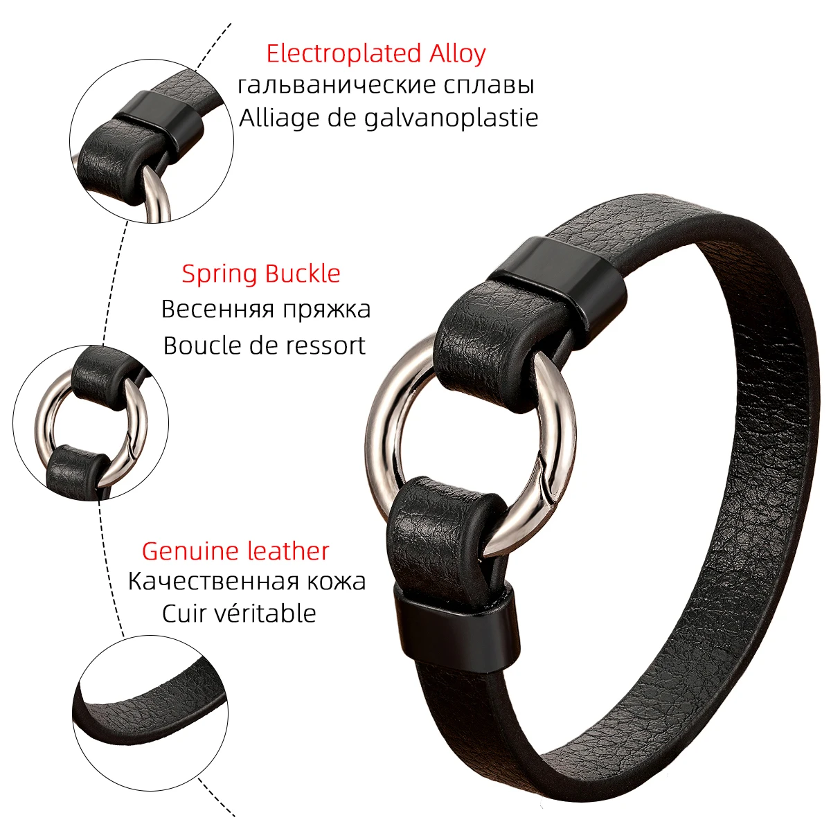 Trendy Genuine Leather Men's Jewelry Gold Metal Round Spring Clasp Simple Leather Rope Bracelet For Women Male Gifts - Image 6