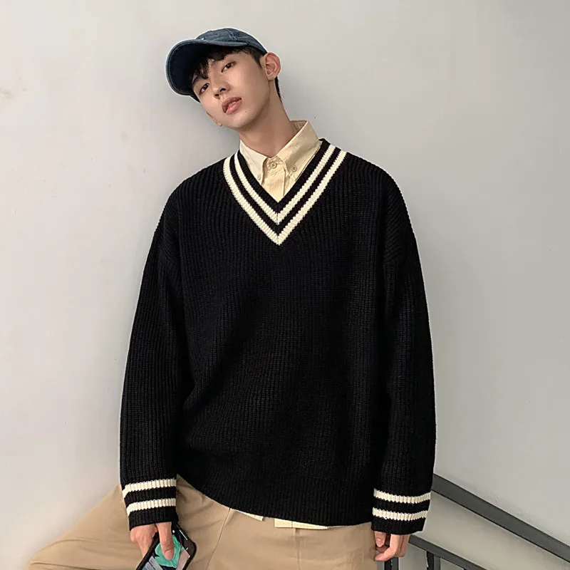 

Winter Sweater Men's Warm Fashion Solid Color Casual Knit Pullover Man Sweter Clothes Loose Long-sleeved Sweaters Male Clothes