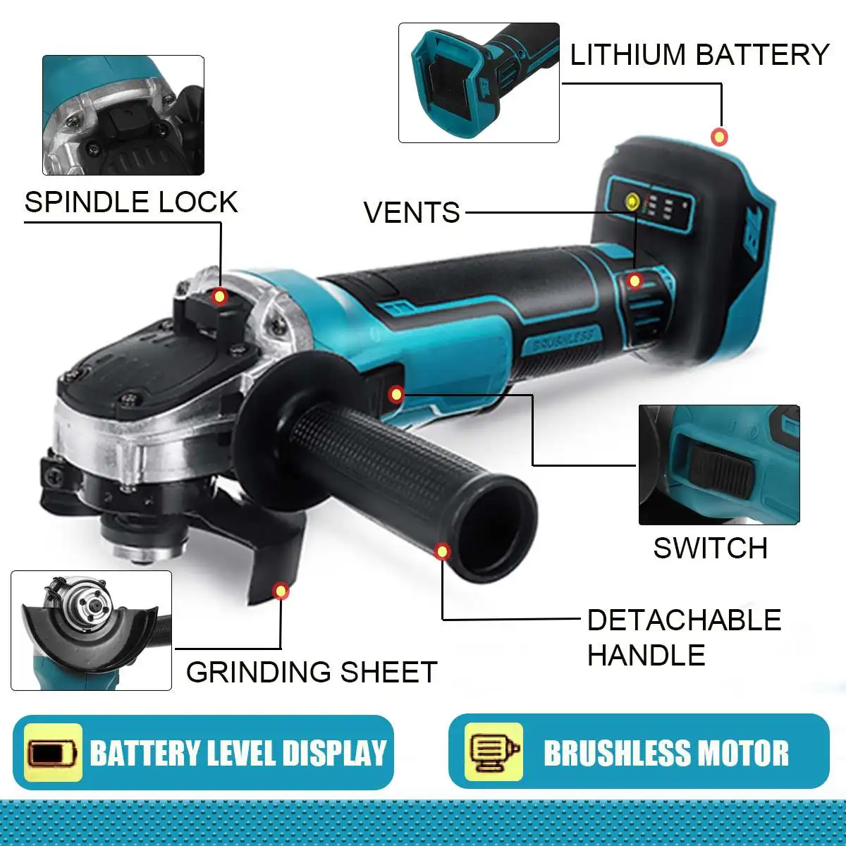 Drillpro 125MM Brushless Electric Angle Grinder Li-Ion Battery Polisher Cutting Machine DIY Power Tools For Makita 18V Battery 3