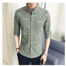 Новая мужская рубашка, мужская рубашка с пятью рукавами, приталенная рубашка с принтом размера плюс, повседневная мужская одежда