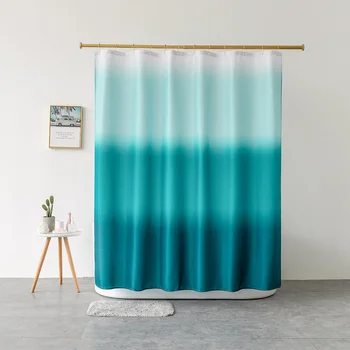 

BBSET Gradient Green Printing Waterproof Shower Curtain Thicken Fabric Bathroom Curtain Size 180x180cm Bathroom Curtain Set