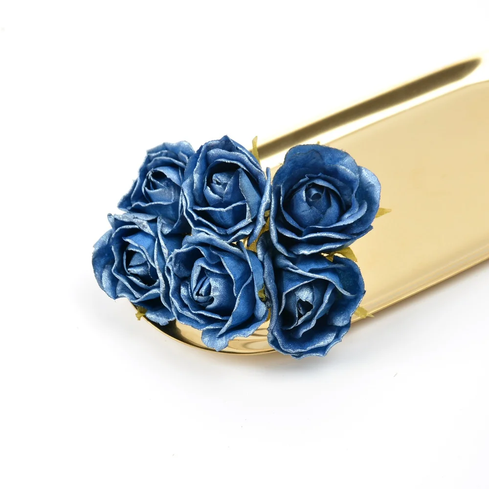6 шт. искусственный цветок 4 см шелк ярко розовая роза Искусственные цветы украшение дома DIY ВЕНОК Подарочная коробка скрапбук поддельный цветок - Цвет: Royal blue