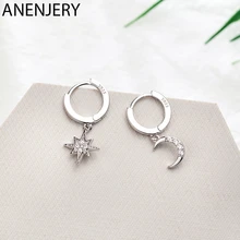 Женские серьги-кольца ANENJERY, серьги из стерлингового серебра 925 пробы с фианитом и Луной и звездой, лучшие рождественские подарки, ювелирные изделия, S-E1360 2020 Женские серьги-кольца ANENJERY, серьги из стерлингового серебра 925 пробы с фианитом и Луной и звездой, лучшие рождественские подарки, ювелирные изделия, S-E1360 2020