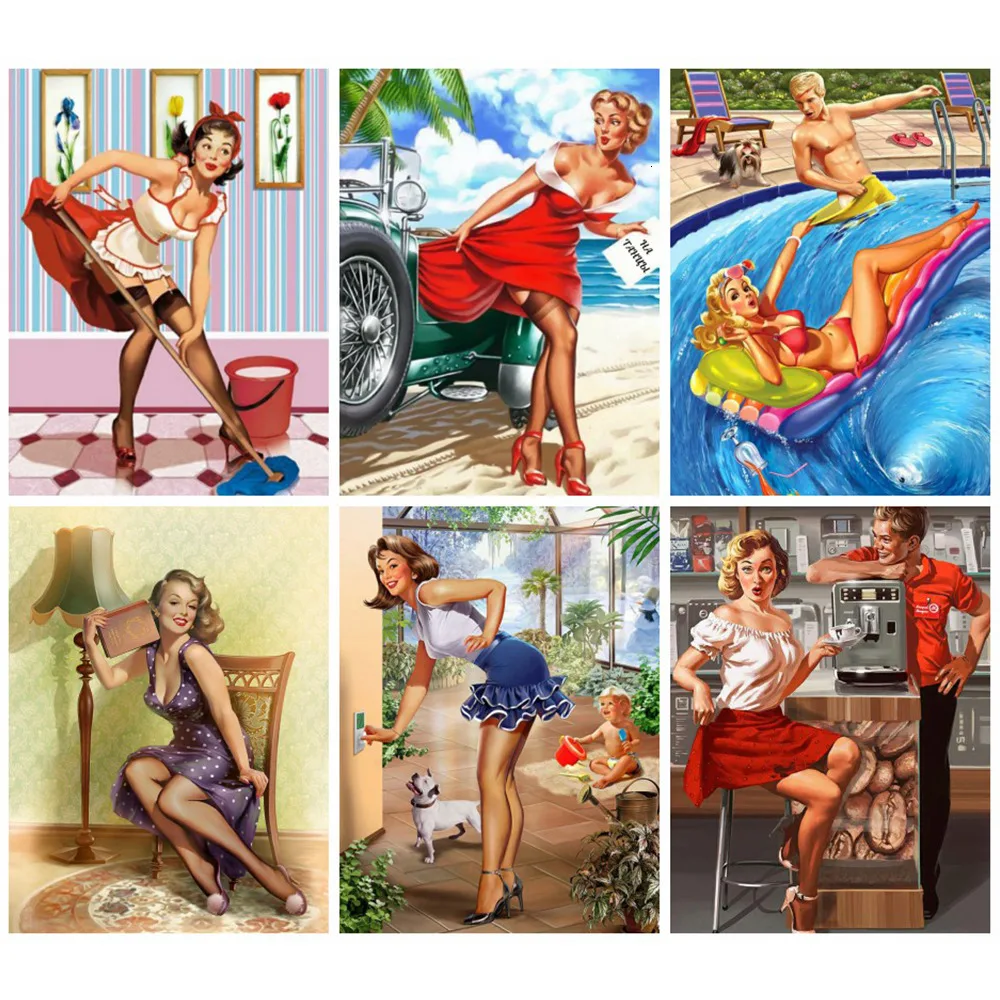 

HUACAN 5d Diamond Painting Square Lady Home Decoration Accessories Portrait Embroidery Full Display Home Decor