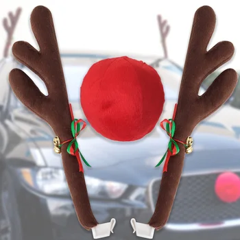 

Reindeer Antlers Jingle Bells Costume Rudolph Car Christmas Ornament Decor with Nose TD326