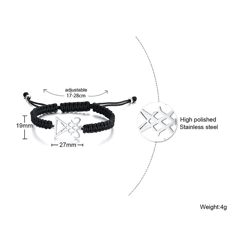 Мужской браслет Luciferian, черный плетеный, Lucifer Sigil из оккультного ведьмы, ювелирные изделия