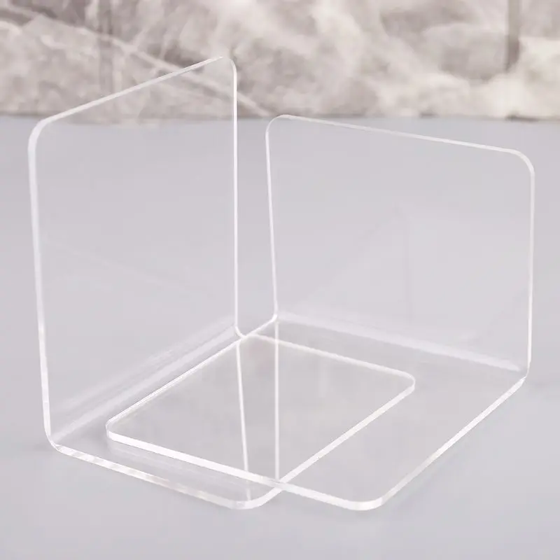 H55F 2Pcs Clear Acrylic Bookends L-shaped Desk Organizer Desktop Book Holder School Stationery Office Accessories