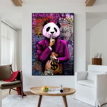 Pop Street Graffiti Art zwierząt Panda niedźwiedź płótno malarstwo ścienne plakaty artystyczne drukuje zdjęcia ścienny do salonu domu Cuadros tanie tanio CN (pochodzenie) Wydruki na płótnie Pojedyncze PŁÓTNO akwarelowy bez ramki Klasyczne W473 Malowanie natryskowe Pionowy prostokąt